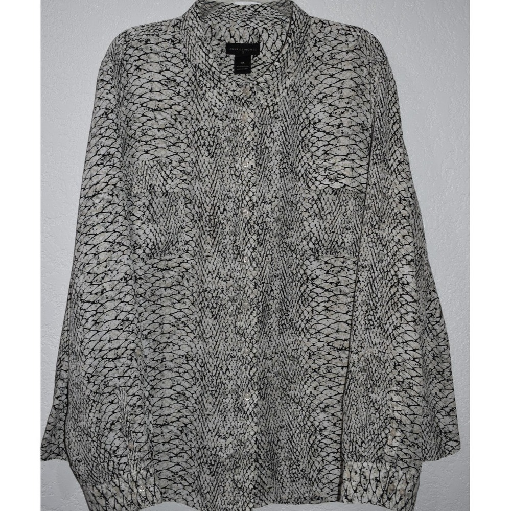 Investments II 3X Flowy Lightweight Blouse Top Roll-Tab Slv Snake Print Roomy